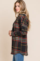 BOMBOM Drawstring Plaid Long Sleeve Hoodie - Stylish & Cozy Comfort