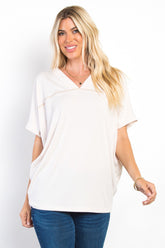 Women's Full Size V-Neck Short Sleeve Ribbed Top - Versatile & Comfortable