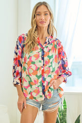 First Love Full Size Floral Satin Button-Down Shirt - Elegant & Versatile