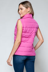 Women's Zip-Up Turtleneck Vest with Pockets - Cozy Lined Polyester