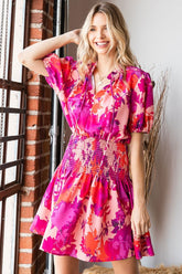 Chic Floral Short Sleeve Smocked Mini Dress | Elegant & Versatile