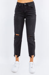 American Bazi Women's High Waist Distressed Cropped Jeans - Stylish Straight Denim