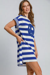 Umgee Peace Applique Striped Short Sleeve Mini Dress - Chic Casual Wear