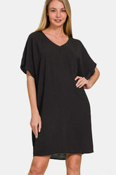 Zenana Women's V-Neck Tee Dress with Pockets - Casual Chic & Comfortable