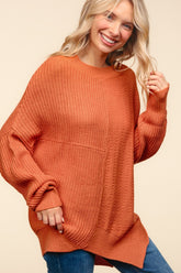 Haptics Full Size Asymmetric Sweater with Side Slits and Textured Knit