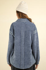 VERY J Women's Mixed Media Raw Hem Shacket - Stylish Oversized Button Down Jacket