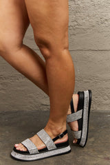 Qupid Shine On Platform Rhinestone Slingback Sandals - Glamorous Flatform Footwear
