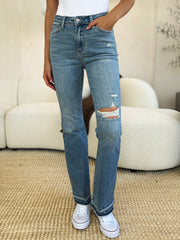 Judy Blue Mid Rise Distressed Jeans with Destroyed Hem - Trendy & Edgy Denim