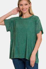 Zenana Washed Ribbed Short Sleeve Top - Versatile Casual Staple