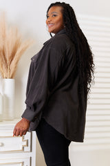 Heimish Cozy Girl Button Down Shacket with Tunic Detail and Puff Sleeves