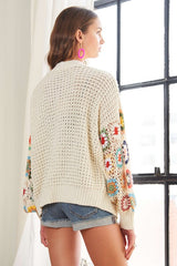 ADORA Plus Size Crochet Cardigan - Contrast Open Front, Long Sleeve