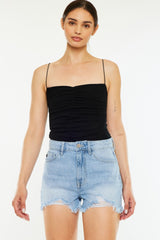 Kancan Women's Raw Hem Distressed High Waist Denim Shorts - Trendy and Comfortable