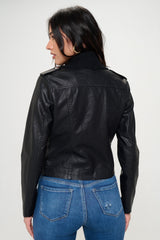 Coalition LA Women's Knit Collared Faux Leather Crop Jacket