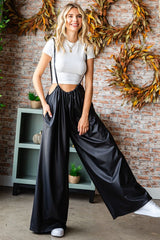 Trendy First Love Drawstring Back Spaghetti Strap Wide Leg Overalls