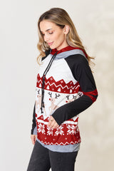Festive Full-Size Christmas Drawstring Hoodie - Long Sleeve Comfort