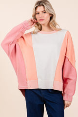 Mittoshop Mineral Wash Color Block Sweatshirt - Trendy Cotton Pullover