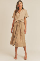 Chic MABLE Short Sleeve Top & Button Down Midi Skirt Set for Effortless Elegance