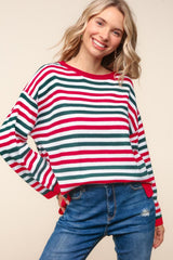 Haptics Women's Full Size Striped Knit Top with Contrast Side Slits