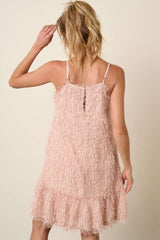 Mittoshop Feather Ruffle Hem Mini Cami Dress with Adjustable Spaghetti Straps