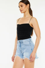 Kancan Women's Raw Hem Distressed High Waist Denim Shorts - Trendy and Comfortable
