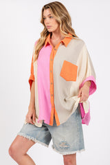 SAGE + FIG Full Size Modern Color Block Cotton Button-Down Shirt