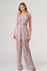 GeeGee Women's Printed Tie Shoulder Wide Leg Jumpsuit - Chic & Versatile
