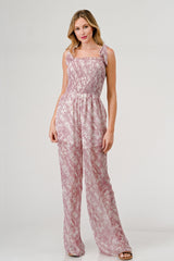 GeeGee Women's Printed Tie Shoulder Wide Leg Jumpsuit - Chic & Versatile