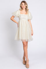 GeeGee Pearl Mesh Puff Sleeve Babydoll Dress - Elegant Special Occasion Wear