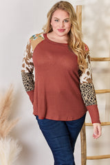 Hailey & Co Full Size Leopard Waffle-Knit Blouse – Trendy & Cozy Women's Fashion