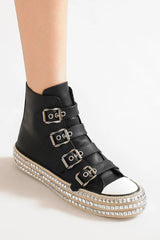 Trendy Multi-Buckle Studded Platform Sneakers - Edgy Fashion Footwear