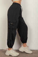 Trendy Y2K Elastic Waist Cargo Pants with Pockets & D Rings - Durable & Stylish
