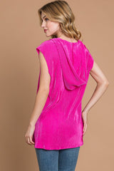 Trendy Culture Code Slit Cap Sleeve Hooded Top - Versatile Fashion Essential