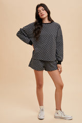 Trendy Checkered Round Neck Top & Drawstring Shorts Set - Annie Wear