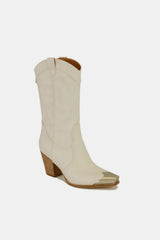 Beast Fashion Metal-Toe Block Heel Ankle Boots - Trendy Mid-Heel Footwear