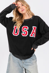 Sage + Fig USA Letter Patch Round Neck Sweatshirt - Cozy & Stylish Casual Wear
