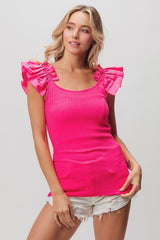 Trendy BiBi Ruffled Shoulder Strap Ribbed Top - Chic and Versatile