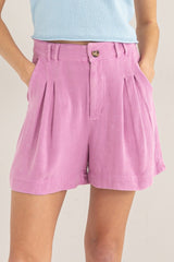 HYFVE Women's High Waist Pleated Linen Shorts with Belt Loops