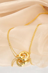 Elegant Linked Ring Pendant Necklace - Trendy Brass Chain