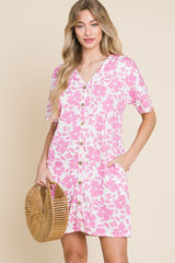 BOMBOM Floral Button Down Mini Dress - Versatile & Stylish Women's Fashion