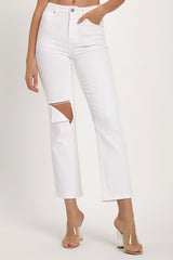 RISEN Women's Full Size Distressed Cropped Straight Jeans - Trendy, Comfortable Denim