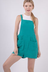 VERY J Women's Sleeveless Double Gauze Overalls with Pockets - Summer Cotton Romper