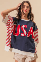 Patriotic USA Patchwork Contrast T-Shirt by BiBi - Bold American Style