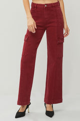 Trendy High Rise Wide Leg Cargo Jeans with Pockets - Comfort & Style by RISEN