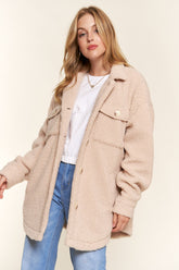 Cozy Teddy Sherpa Button-Down Shacket with Curved Hem - And The Why