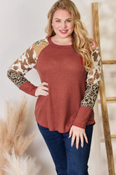 Hailey & Co Full Size Leopard Waffle-Knit Blouse – Trendy & Cozy Women's Fashion