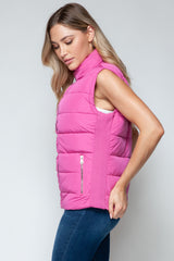 Women's Zip-Up Turtleneck Vest with Pockets - Cozy Lined Polyester