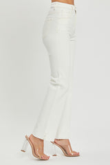 RISEN Women's High-Rise Tummy Control Straight Jeans with Raw Hem