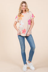 BOMBOM Women's Floral Print Short Sleeve T-Shirt - Casual & Comfortable