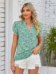 Chic Floral Notched Neck Blouse - Perfect for Everyday Elegance