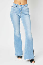 Judy Blue Women's Mid Rise Raw Hem Flare Jeans - Light Wash